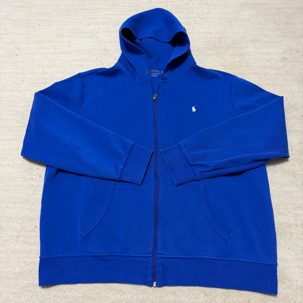 Polo Ralph Lauren Double Knit Fleece Full Zip Hoodie Jacket Royal Blue Men's 2XL